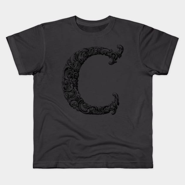 Vintage Initial Letter Lettering Alphabet C Kids T-Shirt by AltrusianGrace